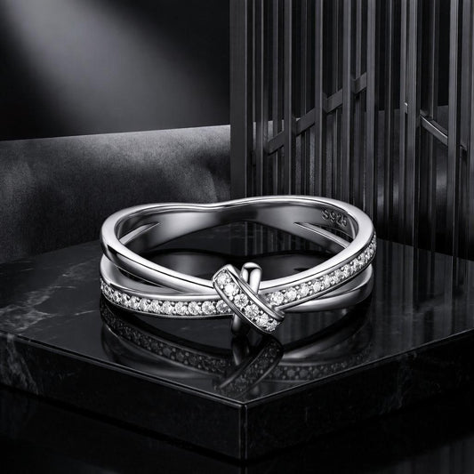 S925 Sterling Silver Oxidized Pavé Setting CZ Ring Size 6 for Women