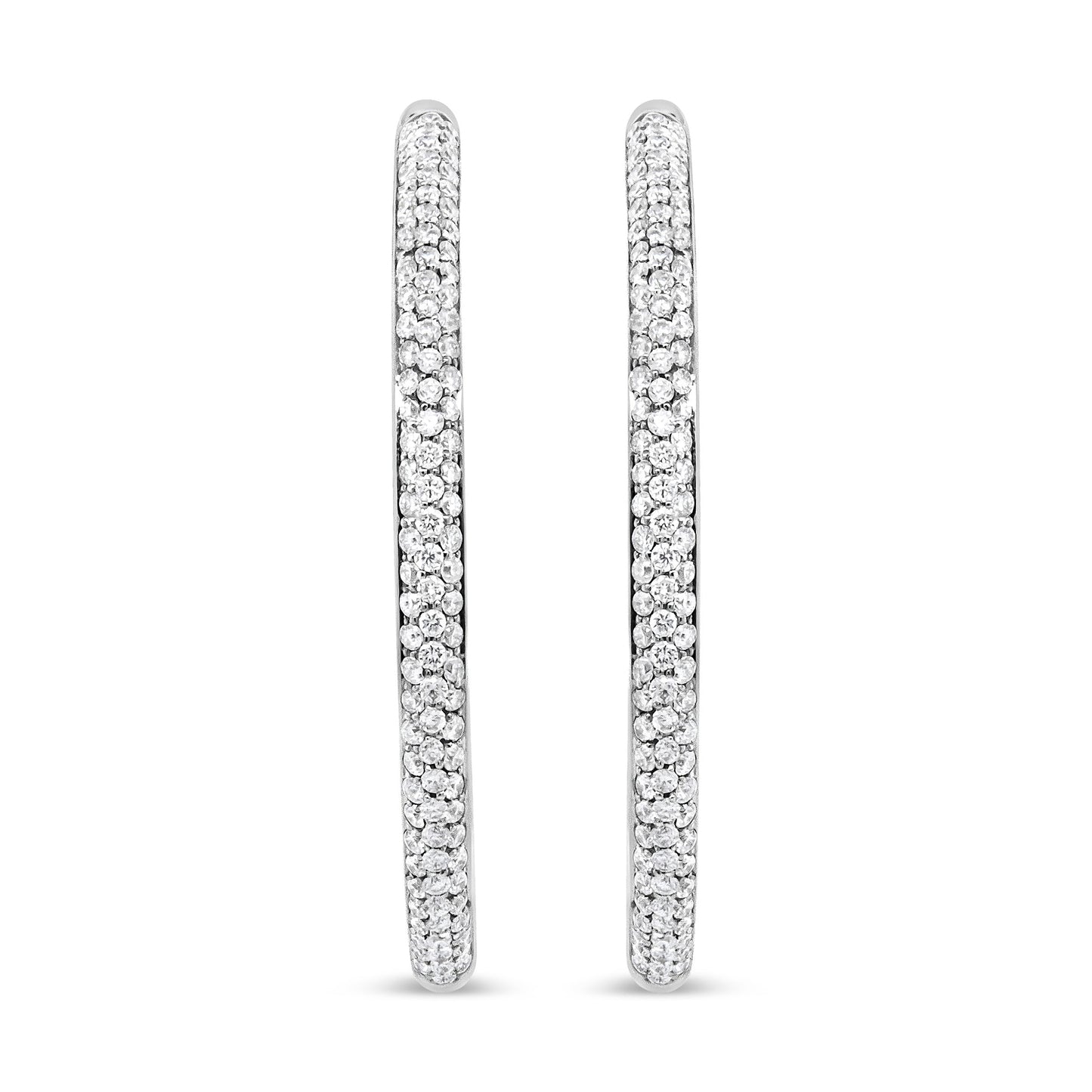 Pendientes de aro interiores y exteriores de oro blanco de 18 K con diamantes redondos de 2,00 Cttw (color F-G, claridad VS1-VS2)