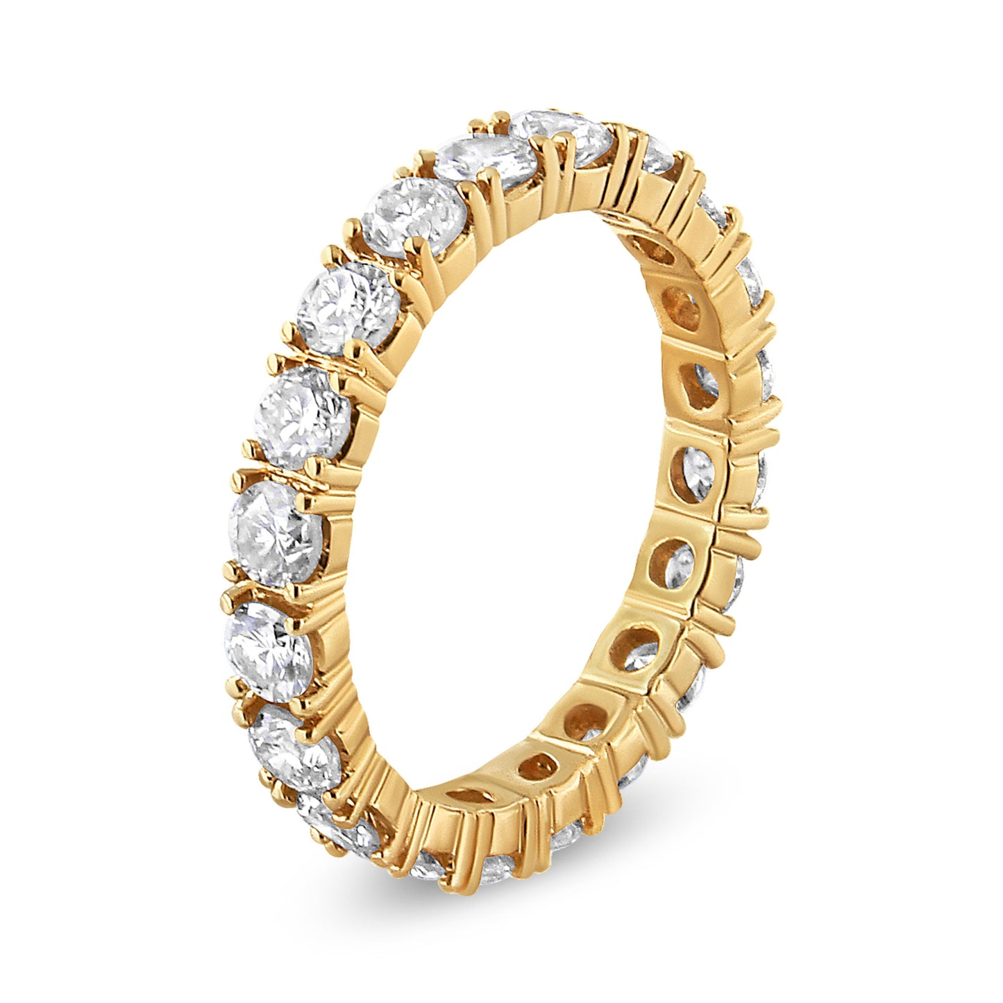 Anillo de eternidad de oro amarillo de 14K con diamantes redondos de 2,00 CT engastados en garras compartidas (Color J-K, Claridad VS1-VS2) - Talla de anillo 6.75