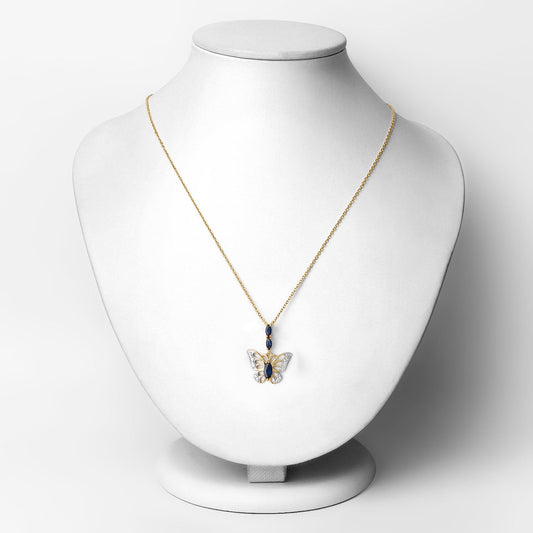 Colgante de plata de ley .925 con zafiro azul auténtico de 0.92 quilates y circonita blanca