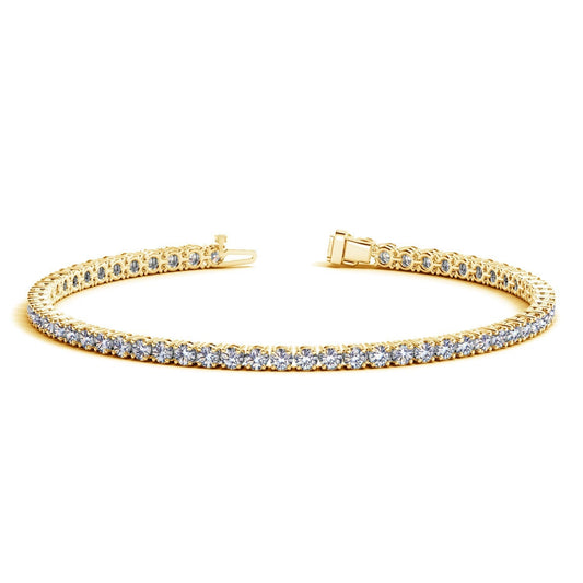 Pulsera de tenis de oro amarillo de 14k con diamantes redondos cultivados en laboratorio (4 qt en total F/G VS2/SI1)