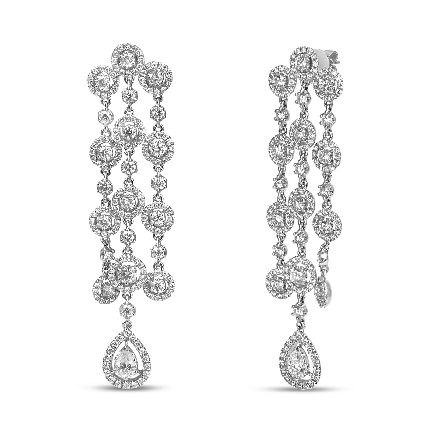 Pendientes colgantes tipo cascada de doble lágrima con diamantes de 4,75 quilates y oro blanco de 18K (color H-I, claridad VS1-VS2)