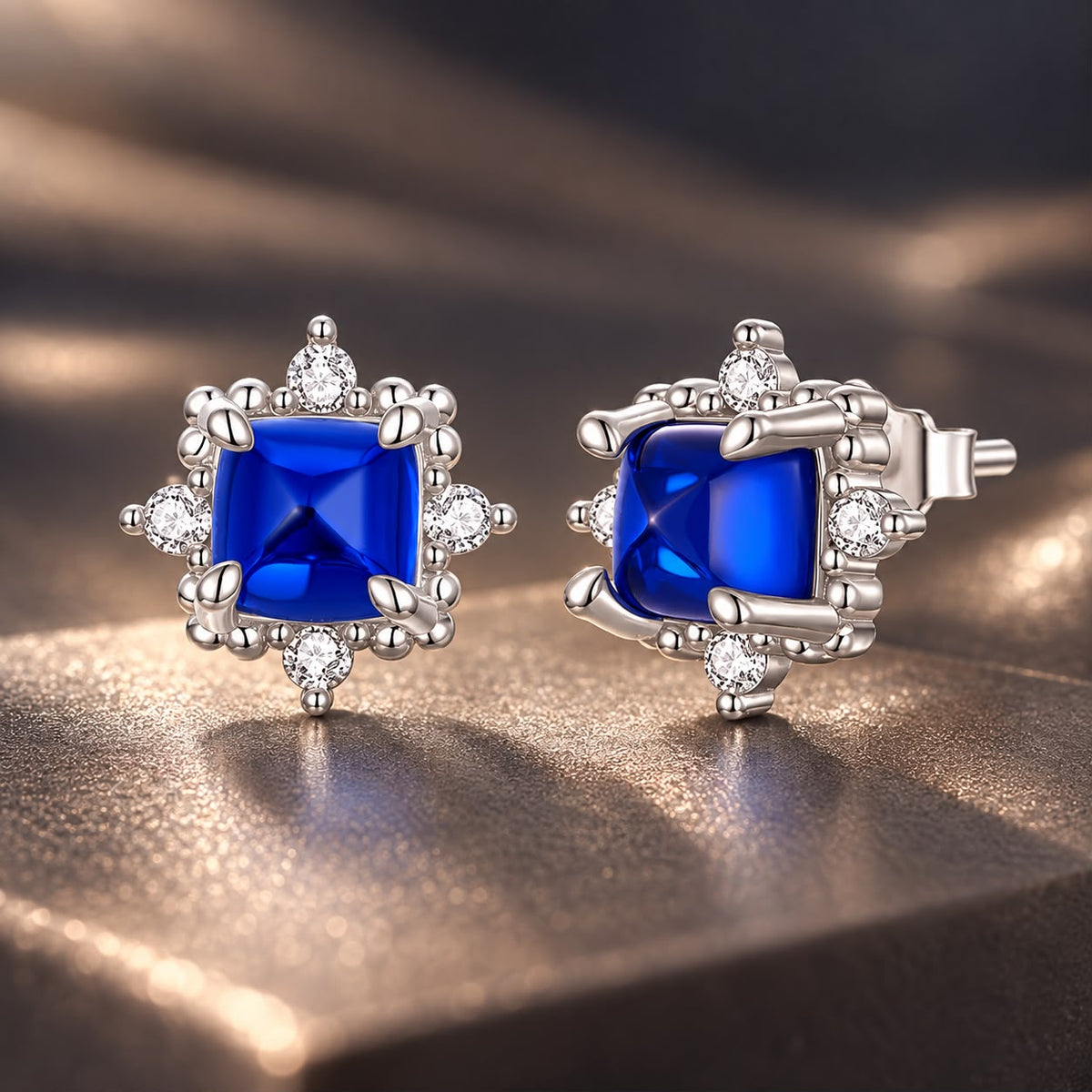 925 Sterling Silver White Gold Plated 0.8 x 0.8 cm Synthetic Spinel CZ Earrings for Women