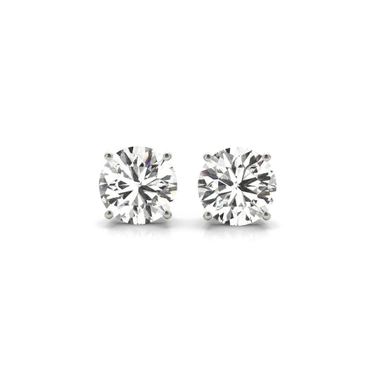 Pendientes de botón con diamante redondo cultivado en laboratorio IGI de 4 quilates en oro blanco de 14 quilates (G/VS2)
