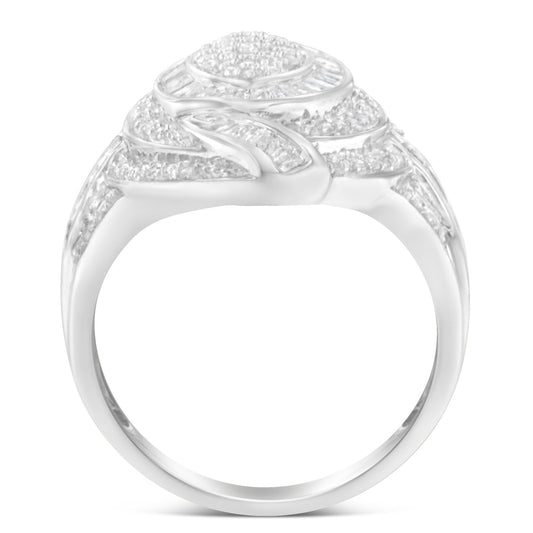 Anillo de cóctel de moda con nudo y racimo de diamantes en forma de marquesa con triple halo de plata de ley .925 y 1-1/8 Cttw (color I-J, claridad I2-I3) - Talla 6
