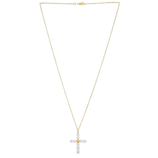 Colgante de cruz con perla de oro amarillo de 14k