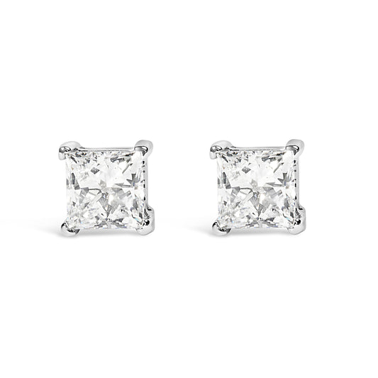 Pendientes de botón solitarios de 4 puntas de oro blanco de 14 quilates con diamantes de laboratorio talla princesa de 3/8 quilates (claridad VS1-VS2, color F-G)