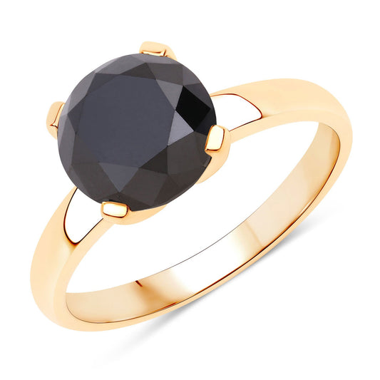 Anillo de oro amarillo de 14K con diamante negro genuino de 3.00 quilates