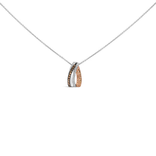 Collar con colgante de diamantes blancos y marrones de 1/2 quilates de plata de ley de tres tonos