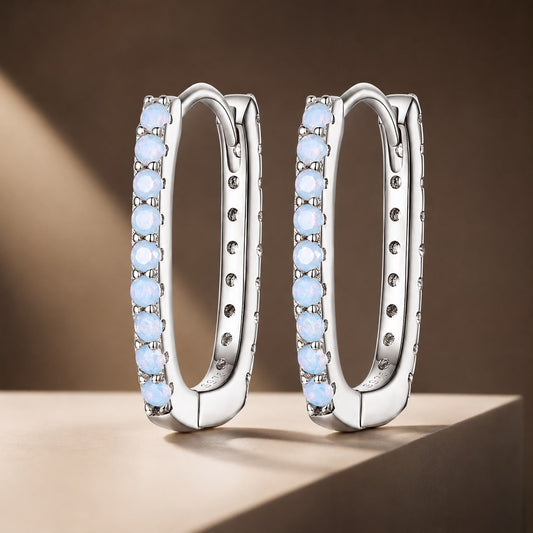 925 Sterling Silver Opal Earrings with Platinum Plating for Women