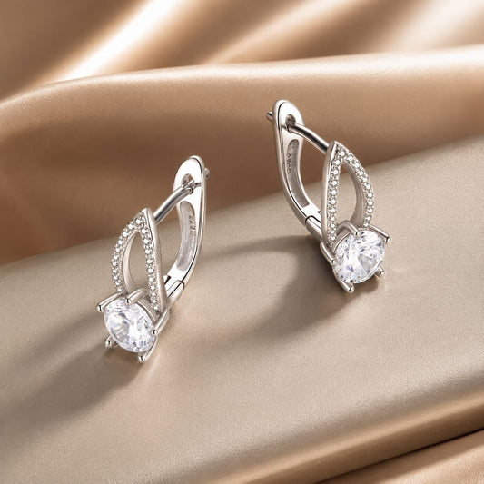 925 Sterling Silver Earrings with CZ Pavé Setting, 1.4*0.62cm for Women - view 2