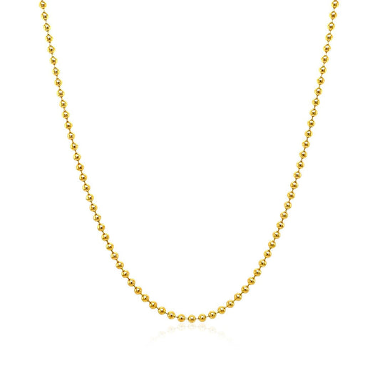 Cadena de cuentas de oro amarillo de 14k y 1,5mm