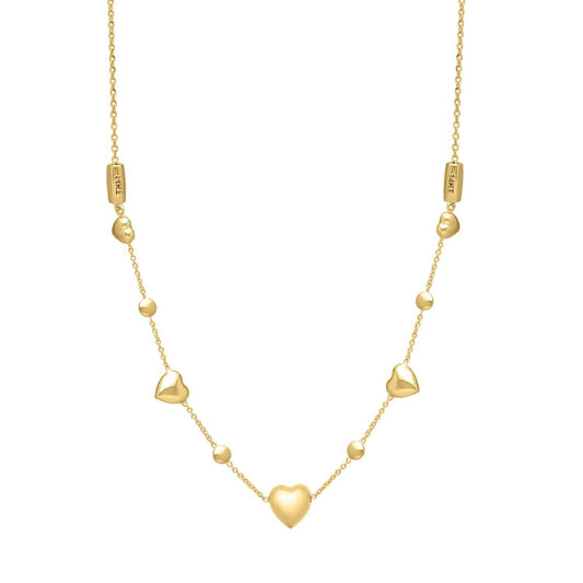 Collar Ajustable de Corazón Inflado de Oro Amarillo de 14k