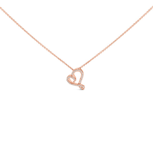 Collar con colgante de corazón abierto de plata chapada en oro rosa de 14 quilates con 1/10 quilates de diamante