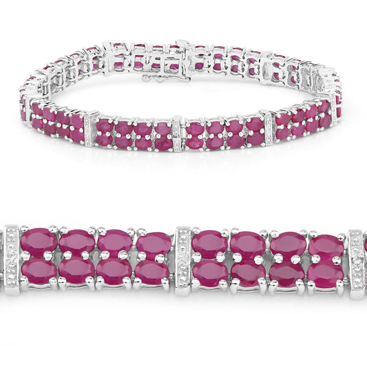 Pulsera de plata de ley .925 con rubí con relleno de cristal de 17.65 quilates y topacio blanco