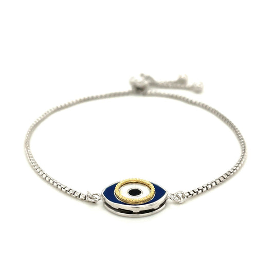 Pulsera ajustable de la amistad de plata esterlina con esmalte de ojo turco de dos tonos