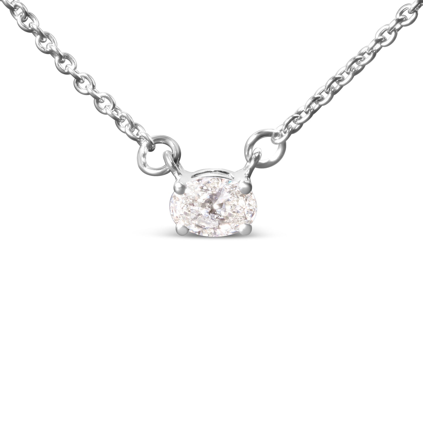 Collar con colgante de oro blanco de 14 quilates y 1/4 quilates de diamante cultivado ovalado solitario en horizontal de 18" (color G-H, claridad VS2-SI1)