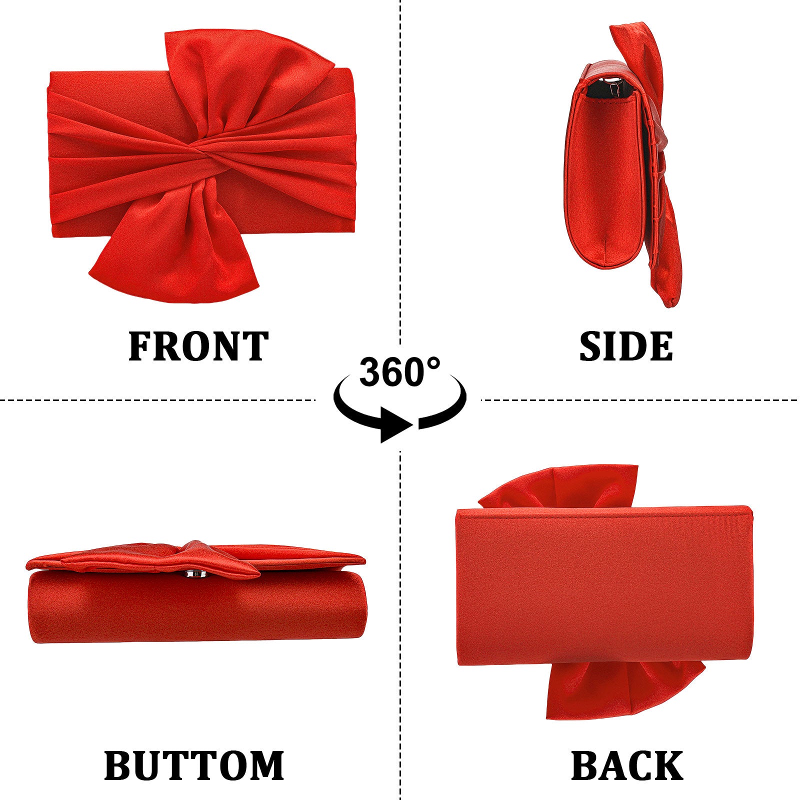 Polyester Pleated Clutch | Fashion Elegant Bowknot Satin Wedding Evening Bag Luxegan