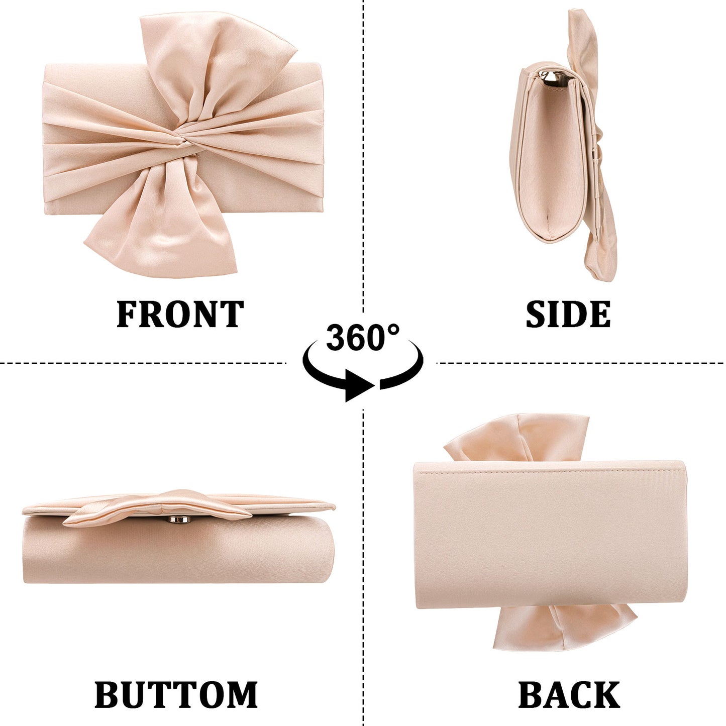 Polyester Pleated Clutch | Fashion Elegant Bowknot Satin Wedding Evening Bag Luxegan
