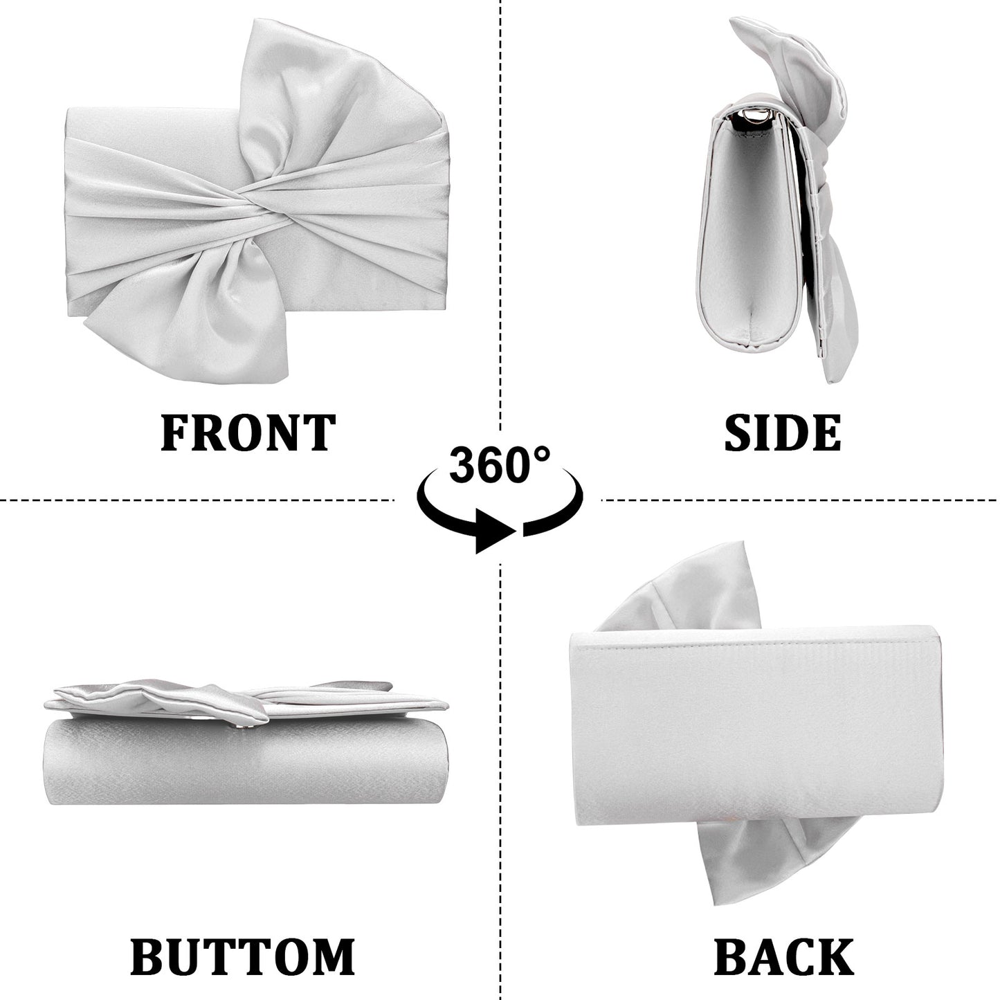 Polyester Pleated Clutch | Fashion Elegant Bowknot Satin Wedding Evening Bag Luxegan