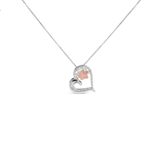 Collar con colgante de pata y corazón de diamante de 1/10 Cttw en plata de ley chapada en oro rosa de 14 quilates