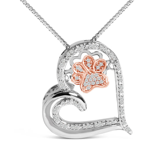 Collar con colgante de pata y corazón de diamante de 1/10 Cttw en plata de ley chapada en oro rosa de 14 quilates