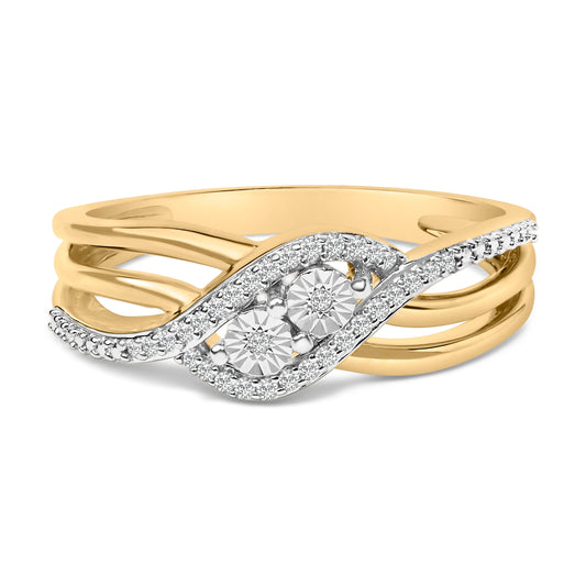 Anillo Envolvente de Oro Amarillo de 14K sobre Plata de Ley con Diamantes de 0,10 ct.