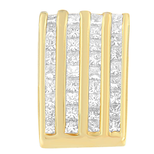 Collar con colgante de bloque de oro amarillo de 14K con diamantes de talla princesa de 2 1/3 cttw (H-I, SI1-SI2)