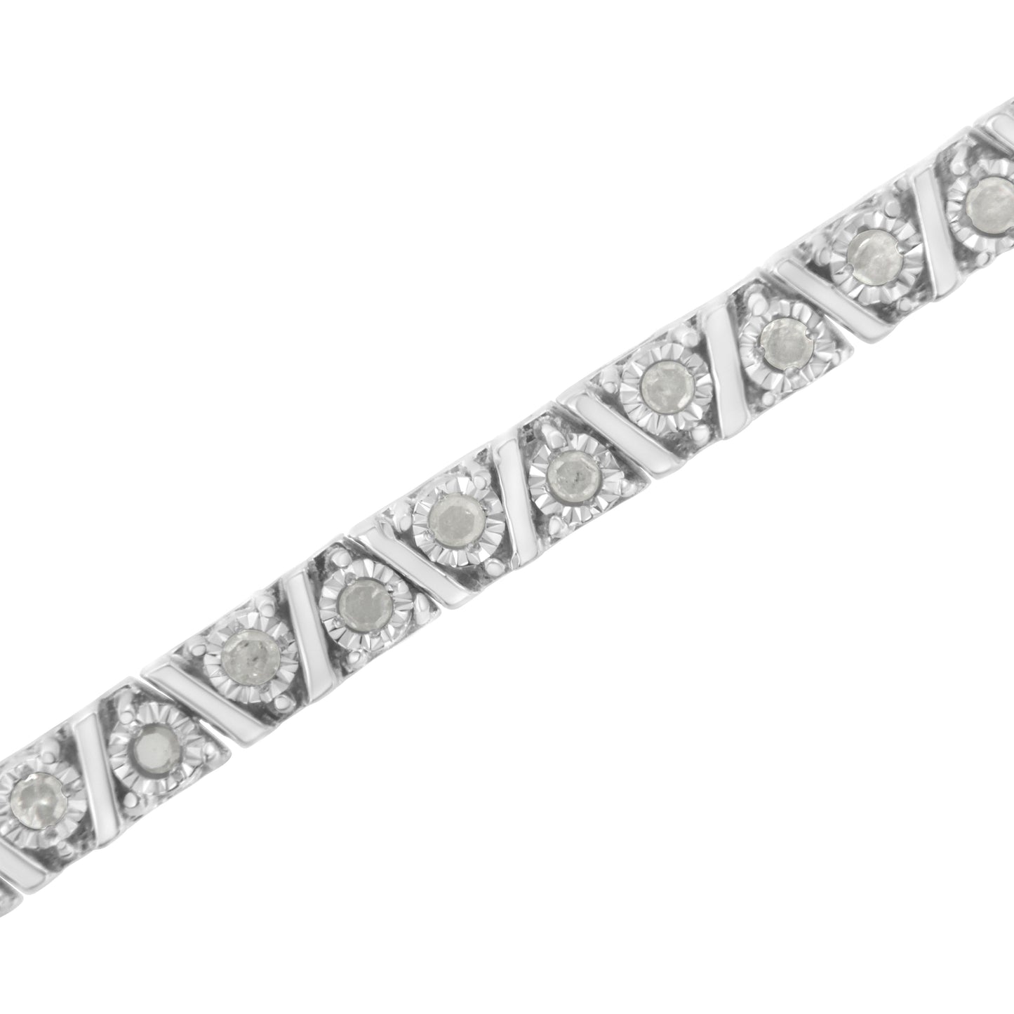 Brazalete de tenis de plata de ley .925 con diamantes en engaste de ilusión de 1,0 cttw (color I-J, claridad I3) - 7,25"