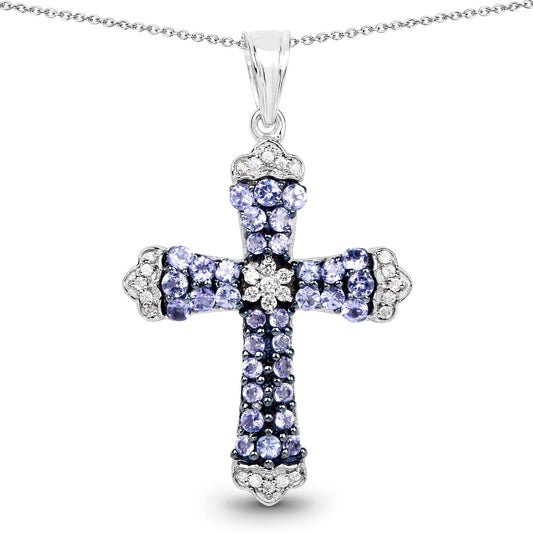 Colgante de plata de ley .925 con tanzanita genuina de 1,84 quilates y circonia blanca