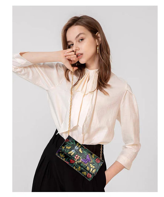 Women’s Floral Leather Crossbody Bag | Multi-functional Long Wallet & Clutch Purse | Stylish Daily Handbag for Four Seasons Luxegan