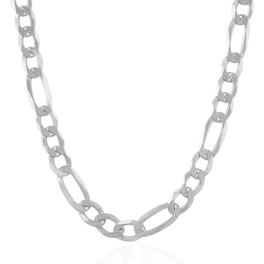 Cadena de Plata de Ley de 8.8mm Bañada en Rodio Estilo Fígaro