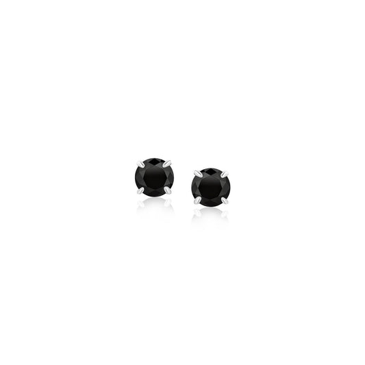 Pendientes de oro blanco de 14k con circonitas cúbicas negras de 4 mm