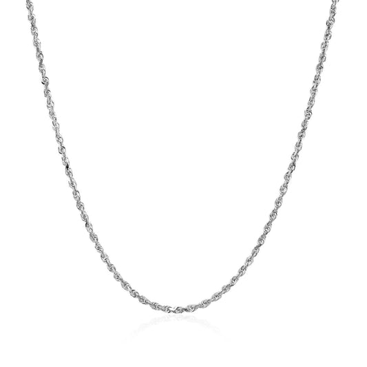 Cadena de cuerda sólida con corte de diamante de oro blanco de 10k y 1,4 mm