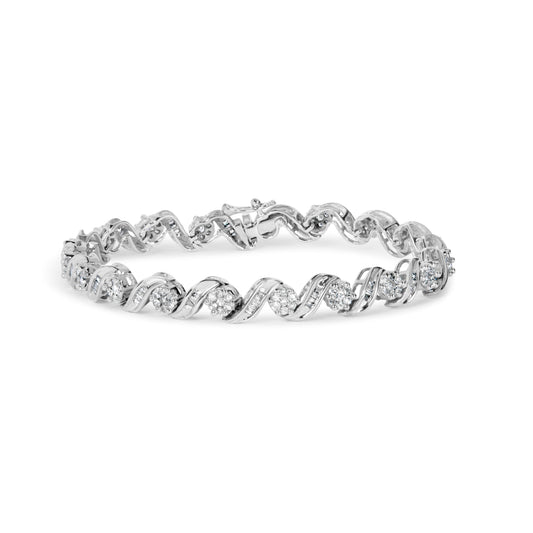 Pulsera de eslabones en espiral y grupo de diamantes de oro blanco de 14 quilates y 2,00 Cttw (Color I-J, Claridad I1-I2) - 7"
