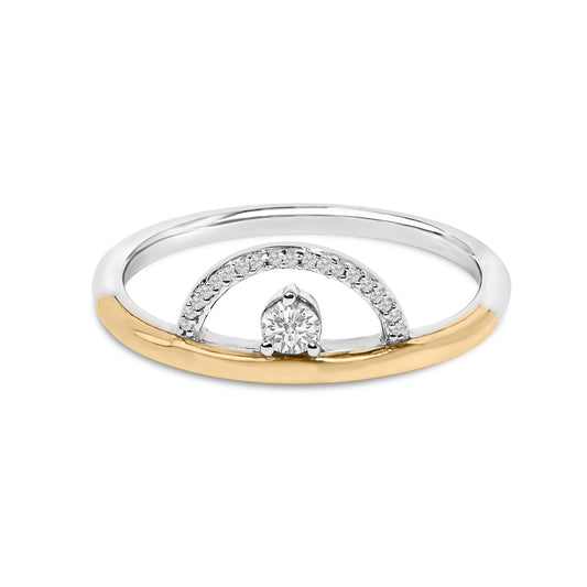 Anillo de arco de oro amarillo de 14 quilates con baño de plata esterlina y diamante de 0,10 quilates
