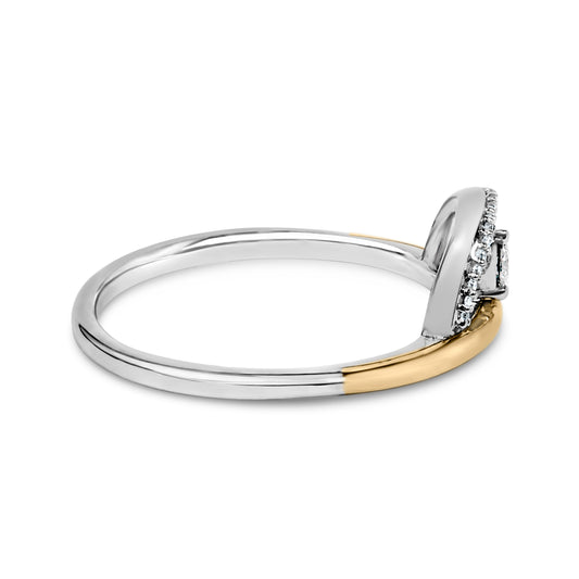 Anillo de arco de oro amarillo de 14 quilates con baño de plata esterlina y diamante de 0,10 quilates