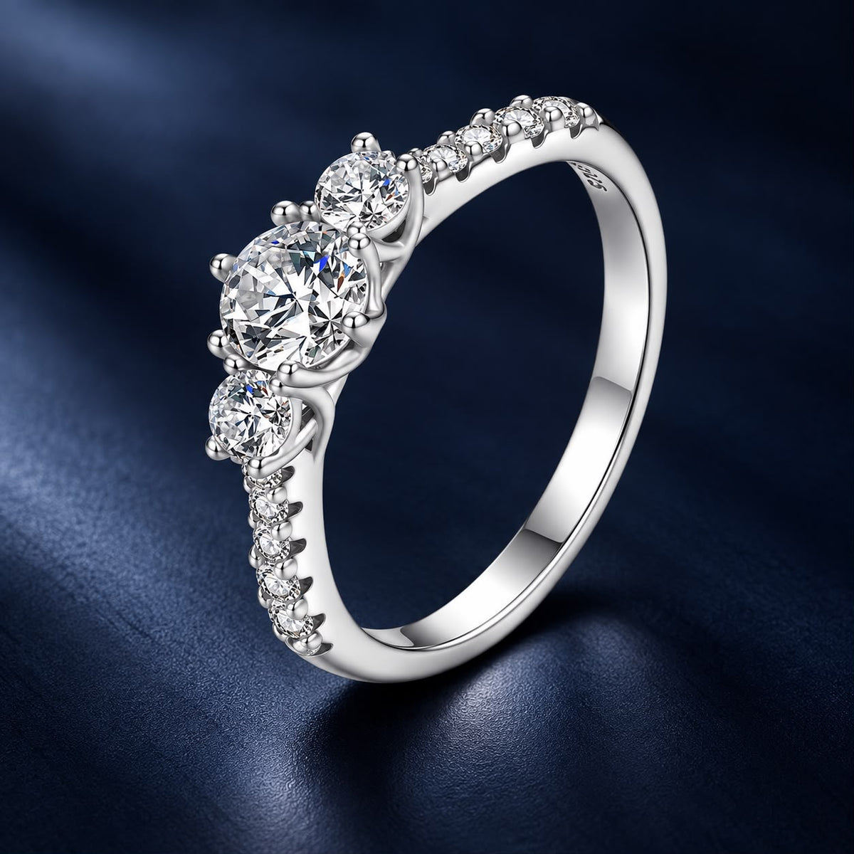 925 Sterling Silver White Gold Plated Moissanite Ring Size 6 for Women