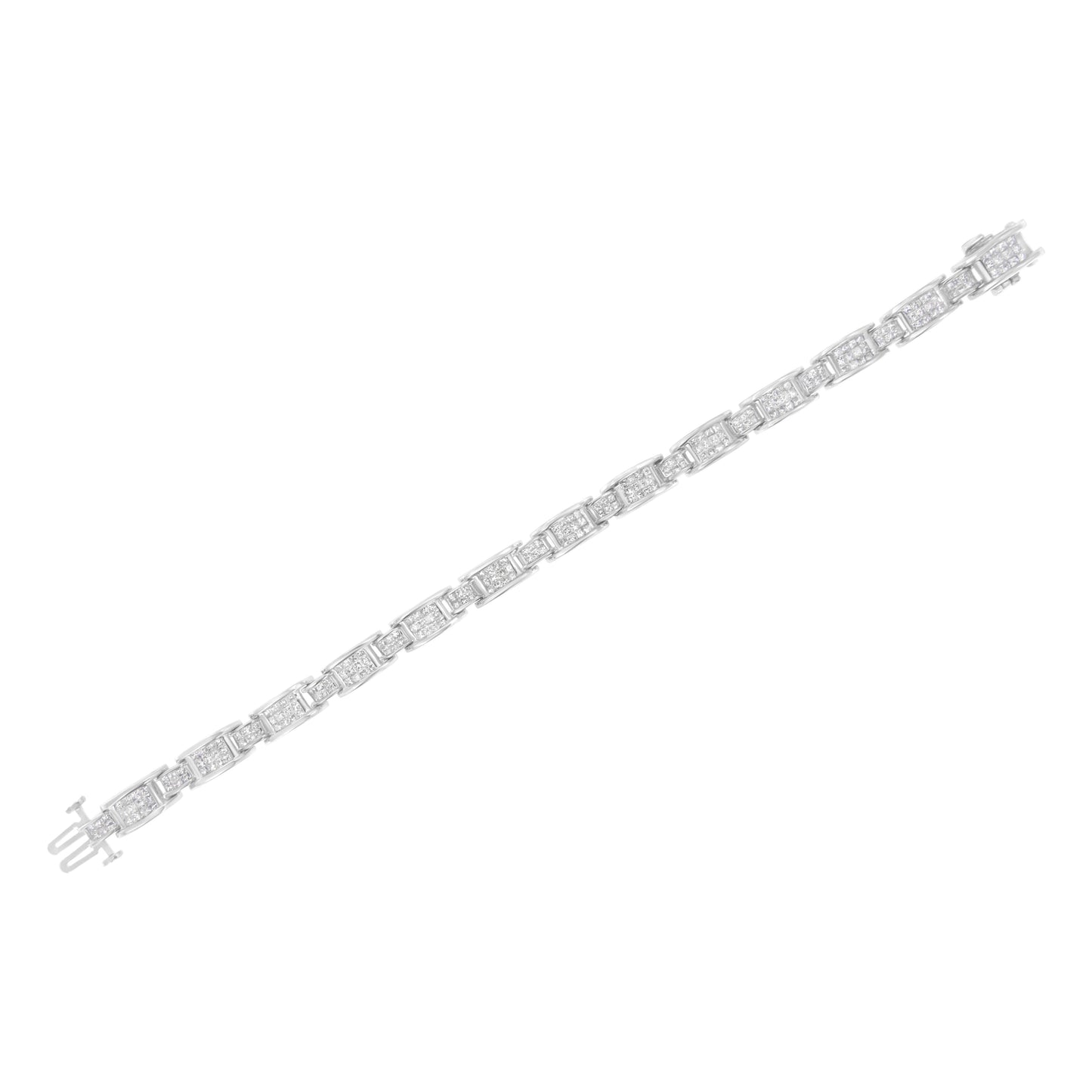 Pulsera de tenis de oro blanco de 14 quilates con diamantes de talla princesa de 5,0 quilates engastados en forma invisible con eslabones en forma de D de tamaño alterno (color H-I, claridad SI2-I1) - 7 pulgadas