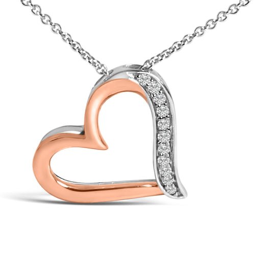 Collar con colgante de corazón abierto de plata de ley chapada en oro rosa de 14 quilates con diamantes de 0,10 quilates