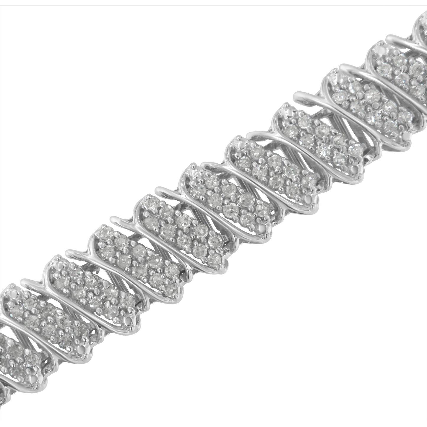 Pulsera de tenis de plata de ley 925 con 3.0 quilates de diamantes en varios hilos, diseño de ondas inclinadas y eslabones de 7,25 pulgadas (color I-J, claridad I2-I3)