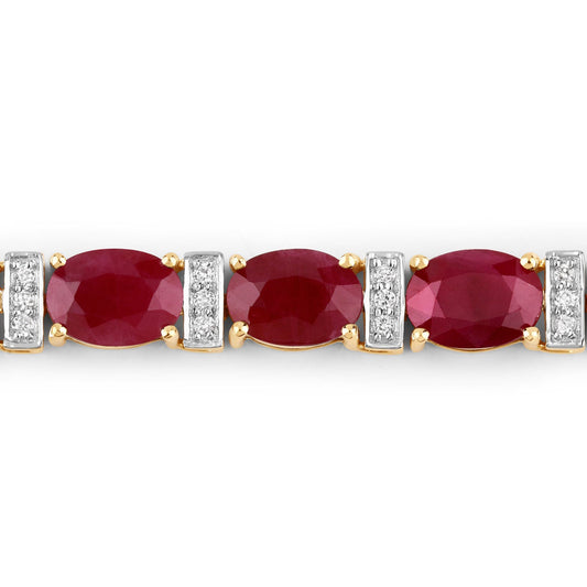 Pulsera de oro amarillo de 14K con rubí genuino de 16,52 quilates y diamantes blancos