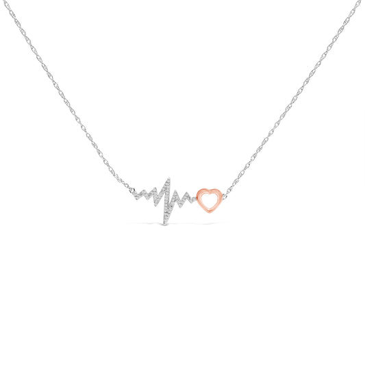 Collar de Corazón en Zig Zag con Acentos de Diamante, Plata Bañada en Oro Rosa de 14K