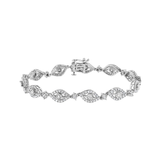 Pulsera de eslabones tipo bisel y pera de plata de ley .925 con diamantes de 2 1/2 quilates (color I-J, claridad I2-I3) - 7.5"
