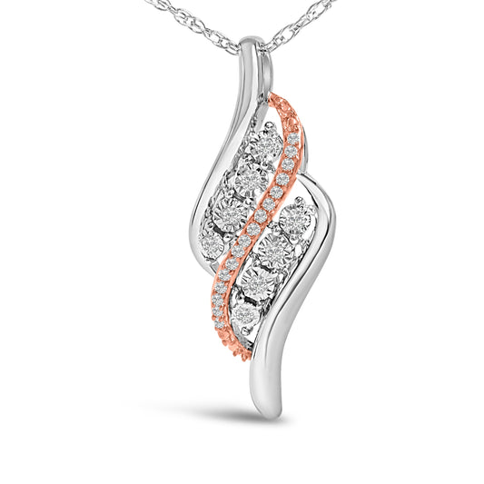 Collar con colgante de espiral de diamante de 1/10 Cttw en plata de ley chapada en oro rosa de 14k