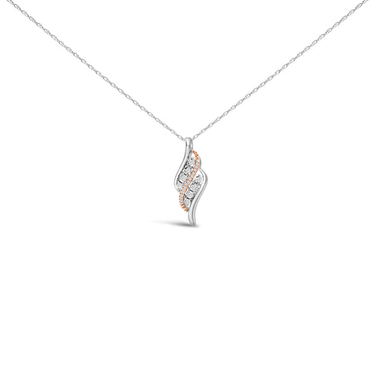 Collar con colgante de espiral de diamante de 1/10 Cttw en plata de ley chapada en oro rosa de 14k