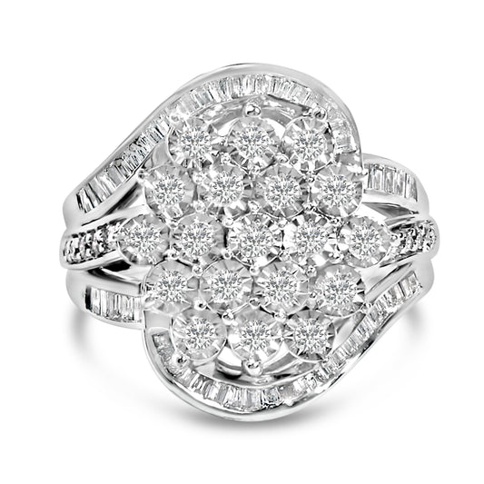 Anillo de cóctel en plata de ley con racimo de diamantes en espiral de 1,0 quilates
