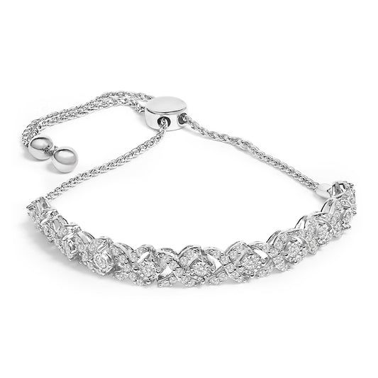 Pulsera Bolo de Eslabones en X con Diamantes de 1,0 Cttw en Plata de Ley .925