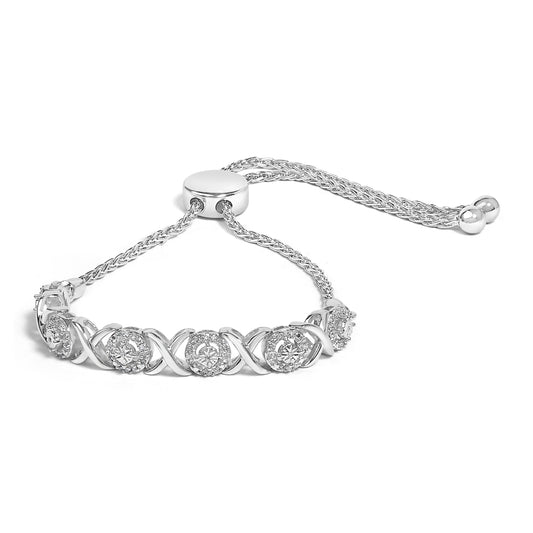 Pulsera Bolo de Plata Esterlina .925 con Diamantes de 1/6 Cttw con Diseño de X y O
