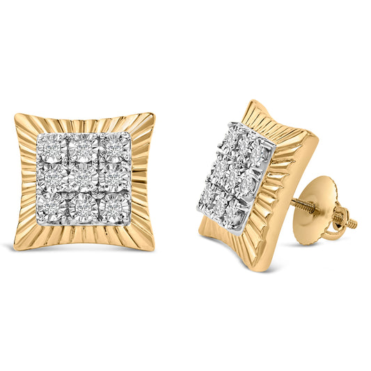 Pendientes de halo texturizados de oro amarillo de 10K chapado en plata de ley .925 con diamantes de 1/4 quilates.